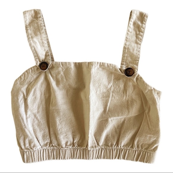 Anthropologie The New Black Oatmeal‎ Beige Button 1/4 Crop Top 0 - Picture 1 of 3